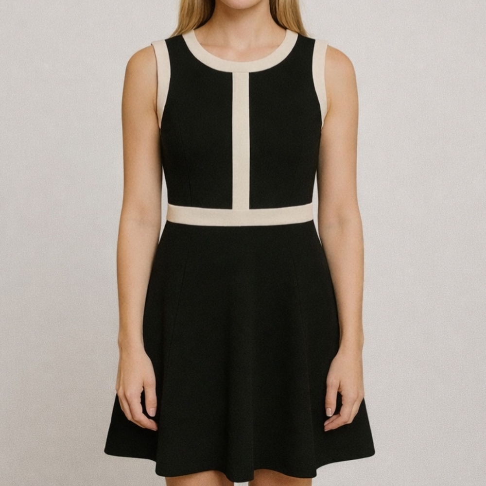 Maginn Color Block Knee Length Black & White Sleeveless Dress‎ Size Small Medium